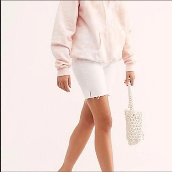 Free People | We The Free Cotton White Button Fly Raw Hem Bermuda Shorts | 26 - Picture 2 of 10